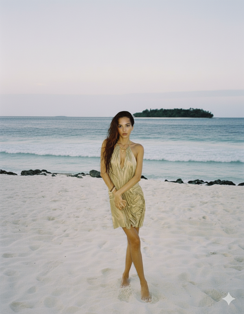 Vestido midi de efecto mojado Silver Moon