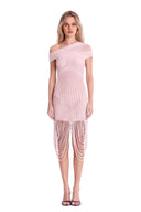 Asymmetric Draped Sheer Midi Dress