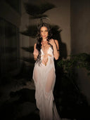 White Venus Wet Look Dress front view worn by Anne Curtis, goddess-inspired couture gown – LOOKE GARMENT