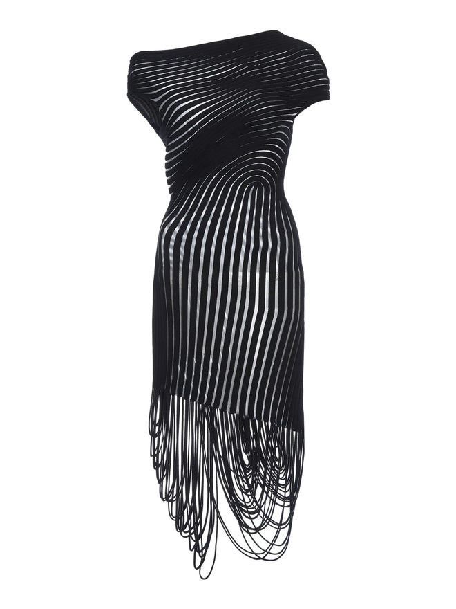 Asymmetric Draped Sheer Midi Dress Front