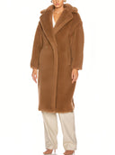101604 Teddy Bear Icon Coat in Camel – Front View, Plush Alpaca Wool Luxury Overcoat – LOOKE GARMENT