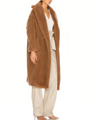 101604 Teddy Bear Icon Coat in Camel – Left Side View, Oversized Plush Silhouette – LOOKE GARMENT