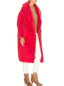 101604 Teddy Bear Icon Coat in Coral – Left Side View, Statement Colour Luxury Coat – LOOKE GARMENT
