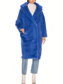 101604 Teddy Bear Icon Coat in Cornflower Blue – Front View, Soft Blue Alpaca Wool Overcoat – LOOKE GARMENT