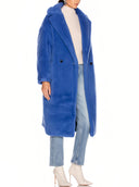 101604 Teddy Bear Icon Coat in Cornflower Blue – Left Side View, Plush Oversized Silhouette – LOOKE GARMENT