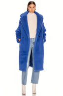 101604 Teddy Bear Icon Coat in Cornflower Blue – Full Styled Outfit View, Statement Blue Coat – LOOKE GARMENT