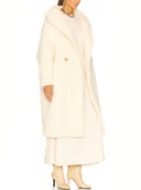 101604 Teddy Bear Icon Coat in White – Left Side View, Voluminous Oversized Silhouette – LOOKE GARMENT