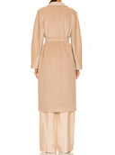 101801 Madame Icon Coat in Sand – Back View, Branded Lining and Belt Detail – LOOKE GARMENT