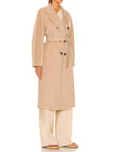 101801 Madame Icon Coat in Sand – Left Side View, Oversized Kimono Sleeve Detail – LOOKE GARMENT