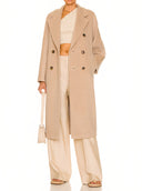 101801 Madame Icon Coat in Sand – Full Styled Outfit View, Luxury Women's Overcoat – LOOKE GARMENT