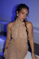 Nude Pearl-Beaded Wetlook Gown – Worn by Cartia Mallan, Red Carpet Naked Dress Couture – LOOKE GARMENT