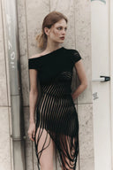 Vestido Midi Asimétrico Drapeado Transparente