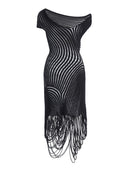 Asymmetric Draped Sheer Midi Dress in Black – Back View, Second-Skin Silhouette – LOOKE GARMENT