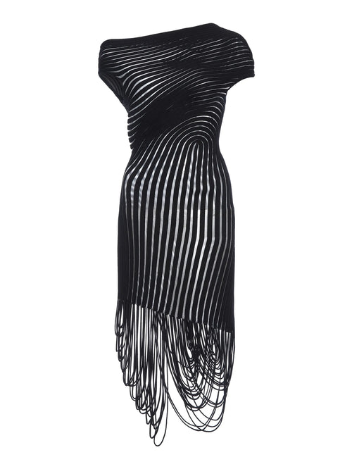 Asymmetric Draped Sheer Midi Dress Front