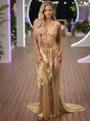 Metallic Gold Venus Wet Look Dress – Worn at Red Carpet Event, Gold Couture Gown – LOOKE GARMENT