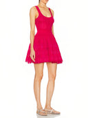 Luxury Shiny Crinoline Mini Dress in Fuchsia – Left Side View, Voluminous Skirt Detail – LOOKE GARMENT