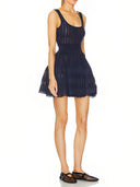 Luxury Shiny Crinoline Mini Dress in Navy – Left Side View, Side Drape and Volume – LOOKE GARMENT