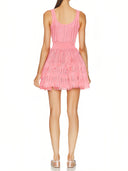Luxury Shiny Crinoline Mini Dress in Light Pink – Back View, Smooth Fitted Bodice – LOOKE GARMENT
