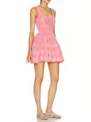 Luxury Shiny Crinoline Mini Dress in Light Pink – Left Side View, 3D Stitch Volume Detail – LOOKE GARMENT