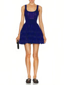 Luxury Shiny Crinoline Mini Dress in Royal Blue – Front View, Archetypes Collection Knit Dress – LOOKE GARMENT