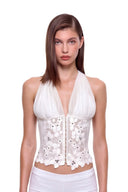Elowen 3D hand-painted floral corset top in Ivory, front view