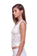 Elowen 3D hand-painted floral corset top in Ivory, side view
