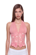 Elowen 3D hand-painted floral corset top in Rose Pink, front view