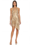 Silver Moon Wetlook Midi Dress – Gold Trident Charm Detail, Full Length View – LOOKE GARMENT