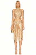 Metallic Gold Wetlook Midi Skirt Set