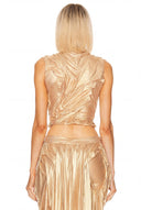 Metallic Gold Wetlook Midi Skirt Set