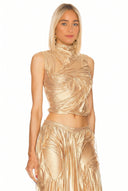 Conjunto de falda midi con efecto mojado en dorado metalizado