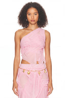 One-Shoulder Wetlook Crop Top