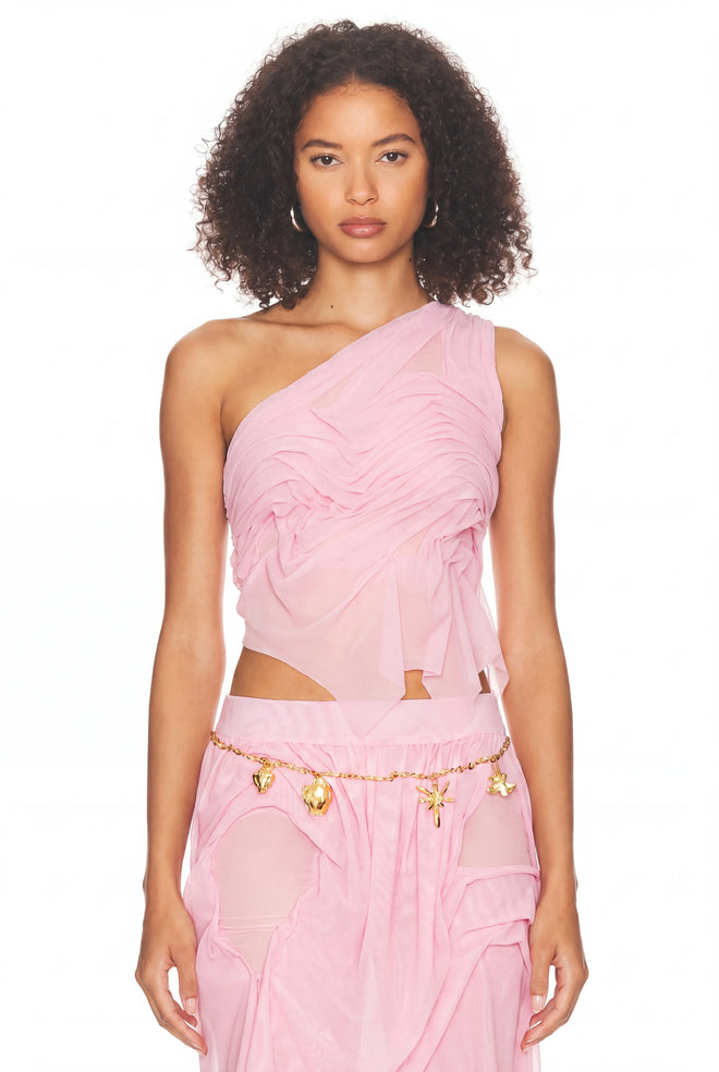 One-Shoulder Wetlook Crop Top
