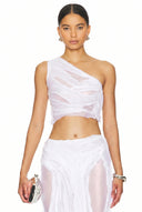 One-Shoulder Wet Look Crop Top