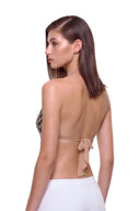 Serica 3D hand-painted halter crop top in metallic black, back three quarter view