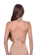 Serica 3D hand-painted halter crop top in metallic gold, back view
