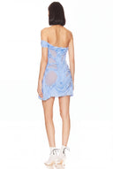 Theia Wetlook Mini Dress in Baby Blue – Back View, Open Back with Gold Chain Detail – LOOKE GARMENT