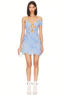 Theia Wetlook Mini Dress in Baby Blue – Front View, Hand-Draped Crystal Couture Mini Dress – LOOKE GARMENT