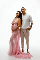 Venus Wet Look Dress in Light Pink – Full Length Maternity View, Goddess Couture Gown – LOOKE GARMENT