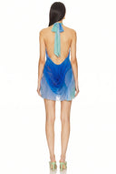 Moonlight Gradient Wetlook Mini Dress – Back View, Plunging Open Back Silhouette – LOOKE GARMENT