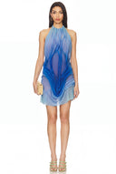 Moonlight Gradient Wetlook Mini Dress – Front View, Ocean Ombre Hand-Draped Couture Mini Dress – LOOKE GARMENT