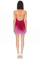 Sunset Gradient Wet Look Mini Dress – Back View, Open Back Hand-Draped Couture – LOOKE GARMENT