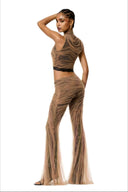 Back side view of The Lace Temptation Set with sheer nude mesh layers and black lace base