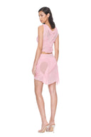 Angled back view of the light pink Marea wetlook two-piece set, showing the garment silhouette and back detailing.