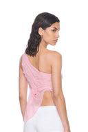 Melia light pink one-shoulder crop top from a rear angle, showing the draped back panel.