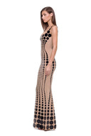 Side view of the Oria Black/Nude gown with raised black dots on a nude base.