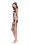 Oria hand-painted dot knee-length dress in Black/Nude, side view