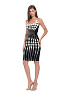Oria hand-painted dot knee-length dress in White/Black, front three-quarter view