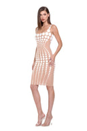Oria hand-painted dot knee-length dress in White/Nude, front three-quarter view