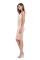 Oria hand-painted dot knee-length dress in White/Nude, side view